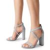 imageDREAM PAIRS 4 inch High Heels for Women Chunky Block Cross Strap Open Toe Dress Sandals for Wedding Bridal Evening Homecoming PromSilver
