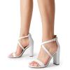 imageDREAM PAIRS 4 inch High Heels for Women Chunky Block Cross Strap Open Toe Dress Sandals for Wedding Bridal Evening Homecoming PromWhite