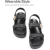 imageDREAM PAIRS Womens Low Wedge Sandals Comfortable Arch Support Platform Open toe Casual Dressy Flat Summer Sandals with Adjustable StrapsBlackraffia