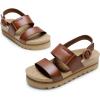 imageDREAM PAIRS Womens Orthopedic Arch Support Platform Sandals Comfortable Cork Insole Low Wedges Sandals Flatform Summer Dress Shoes Cute Buckle Wedges for BeachBrown