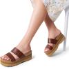 imageDREAM PAIRS Womens Platform Slides Sandals Comfortable Arch Support Footbed Two Strap Slipon Fashion Beach Wedge SandalsBrown