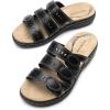imageDREAM PAIRS Womens Slide Sandals Comfortable Arch Support Casual Walking Sandals Adjustable Straps Slip On Low Wedge Flat SandalsBlack