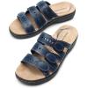 imageDREAM PAIRS Womens Slide Sandals Comfortable Arch Support Casual Walking Sandals Adjustable Straps Slip On Low Wedge Flat SandalsNavy