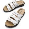 imageDREAM PAIRS Womens Slide Sandals Comfortable Arch Support Casual Walking Sandals Adjustable Straps Slip On Low Wedge Flat SandalsWhite