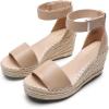 imageDREAM PAIRS Womens Wedge Sandals Open Toe Espadrilles Sandals Comfortable Dressy Ankle Strap Platform Sandals Suitable for Work Beach Summer ShoesNude