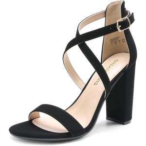 imageDREAM PAIRS 4 inch High Heels for Women Chunky Block Cross Strap Open Toe Dress Sandals for Wedding Bridal Evening Homecoming PromBlack