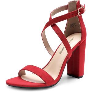 imageDREAM PAIRS 4 inch High Heels for Women Chunky Block Cross Strap Open Toe Dress Sandals for Wedding Bridal Evening Homecoming PromRed