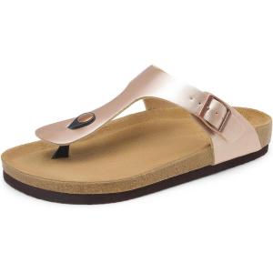 imageDREAM PAIRS Arch Support Thong Sandals for Women Casual Leather Flip Flops Dressy Slides with Soft Cork Footbed Adjustable Strap for Summer Beach VacationRose Gold