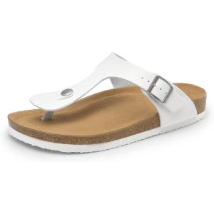 imageDREAM PAIRS Arch Support Thong Sandals for Women Casual Leather Flip Flops Dressy Slides with Soft Cork Footbed Adjustable Strap for Summer Beach VacationWhite