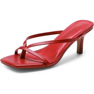 imageDREAM PAIRS Heels for Women Flip Flops Kitten Low Heels Open Square Toe Thong Heeled Sandals Sexy Fashion Comfort Shoes for Party Casual SlidesRed