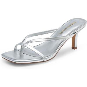 imageDREAM PAIRS Heels for Women Flip Flops Kitten Low Heels Open Square Toe Thong Heeled Sandals Sexy Fashion Comfort Shoes for Party Casual SlidesSilver