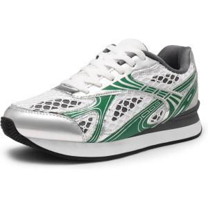 imageDREAM PAIRS Women Chunky Platform Retro Fashion Sneakers Comfortable Breathable Walking Shoes Casual Lace Up Tennis ShoesSilverGreen