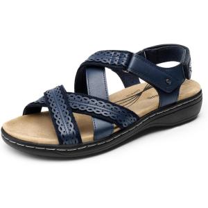 imageDREAM PAIRS Womens Arch Support Sandals Comfortable Open Toe Dress Flats Walking Sandals for SummerNavy