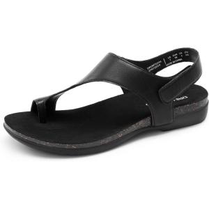 imageDREAM PAIRS Womens Comfortable Cork Footbed Arch Support Sandals Casual to Dressy Thong Walking Flat Sandals for SummerAll Black