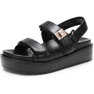 imageDREAM PAIRS Womens Low Wedge Sandals Comfortable Arch Support Platform Open toe Casual Dressy Flat Summer Sandals with Adjustable StrapsBlackpu