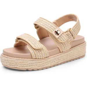 imageDREAM PAIRS Womens Low Wedge Sandals Comfortable Arch Support Platform Open toe Casual Dressy Flat Summer Sandals with Adjustable StrapsNatural