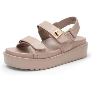 imageDREAM PAIRS Womens Low Wedge Sandals Comfortable Arch Support Platform Open toe Casual Dressy Flat Summer Sandals with Adjustable StrapsNude