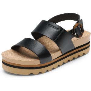 imageDREAM PAIRS Womens Orthopedic Arch Support Platform Sandals Comfortable Cork Insole Low Wedges Sandals Flatform Summer Dress Shoes Cute Buckle Wedges for BeachBlack