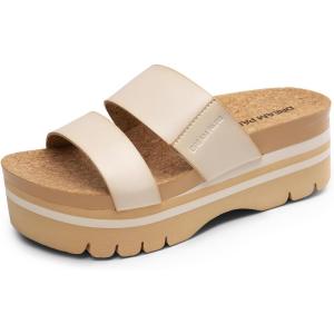 imageDREAM PAIRS Womens Platform Slides Sandals Comfortable Arch Support Footbed Two Strap Slipon Fashion Beach Wedge SandalsBeige
