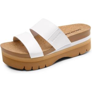 imageDREAM PAIRS Womens Platform Slides Sandals Comfortable Arch Support Footbed Two Strap Slipon Fashion Beach Wedge SandalsWhite