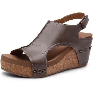 imageDREAM PAIRS Womens Platform Wedge Sandals Comfortable PeepToe Cork Casual ampamp Dressy Summer Lightweight Shoes for All Day WearBrown