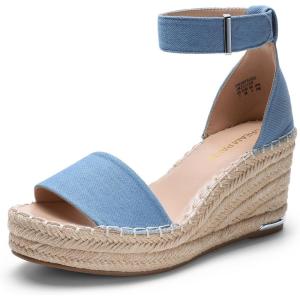 imageDREAM PAIRS Womens Wedge Sandals Open Toe Espadrilles Sandals Comfortable Dressy Ankle Strap Platform Sandals Suitable for Work Beach Summer ShoesDenim Blue