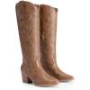 imageDREAM PAIRS Cowboy Boots for Women Cowgirl Knee High Boots Comfortable Pull On Zipper Chunky Heel Pointed Toe Embroidered Western BootsBrown