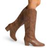 imageDREAM PAIRS Cowboy Boots for Women Cowgirl Knee High Boots Comfortable Pull On Zipper Chunky Heel Pointed Toe Embroidered Western BootsBrown