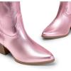 imageDREAM PAIRS Cowboy Boots for Women Cowgirl Knee High Boots Comfortable Pull On Zipper Chunky Heel Pointed Toe Embroidered Western BootsPinkmetal
