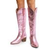 imageDREAM PAIRS Cowboy Boots for Women Cowgirl Knee High Boots Comfortable Pull On Zipper Chunky Heel Pointed Toe Embroidered Western BootsPinkmetal