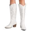imageDREAM PAIRS Cowboy Boots for Women Cowgirl Knee High Boots Comfortable Pull On Zipper Chunky Heel Pointed Toe Embroidered Western BootsWhiterhinestone