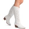 imageDREAM PAIRS Cowboy Boots for Women Cowgirl Knee High Boots Comfortable Pull On Zipper Chunky Heel Pointed Toe Embroidered Western BootsWhiterhinestone