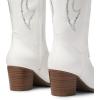 imageDREAM PAIRS Cowboy Boots for Women Cowgirl Knee High Boots Comfortable Pull On Zipper Chunky Heel Pointed Toe Embroidered Western BootsWhiterhinestone
