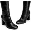 imageDREAM PAIRS Knee High Boots for Women Square Toe Gogo Chunky Heel with Side ZipBlackcroco