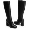 imageDREAM PAIRS Knee High Boots for Women Square Toe Gogo Chunky Heel with Side ZipBlackpu