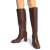 imageDREAM PAIRS Knee High Boots for Women Square Toe Gogo Chunky Heel with Side ZipBrown