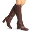 imageDREAM PAIRS Knee High Boots for Women Square Toe Gogo Chunky Heel with Side ZipBrown