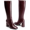 imageDREAM PAIRS Knee High Boots for Women Square Toe Gogo Chunky Heel with Side ZipBurgundy