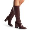 imageDREAM PAIRS Knee High Boots for Women Square Toe Gogo Chunky Heel with Side ZipBurgundy