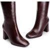 imageDREAM PAIRS Knee High Boots for Women Square Toe Gogo Chunky Heel with Side ZipBurgundy