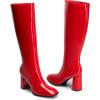 imageDREAM PAIRS Knee High Boots for Women Square Toe Gogo Chunky Heel with Side ZipRedpat
