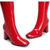 imageDREAM PAIRS Knee High Boots for Women Square Toe Gogo Chunky Heel with Side ZipRedpat