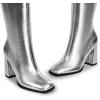 imageDREAM PAIRS Knee High Boots for Women Square Toe Gogo Chunky Heel with Side ZipSilvermetal