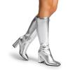 imageDREAM PAIRS Knee High Boots for Women Square Toe Gogo Chunky Heel with Side ZipSilvermetal