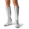 imageDREAM PAIRS Knee High Boots for Women Square Toe Gogo Chunky Heel with Side ZipSilvermetal