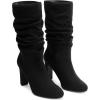 imageDREAM PAIRS Slouch Boots for Women Mid Calf Womens Fashion Almond Toe High Heel Fall Winter Dressy BootsBlacksuede
