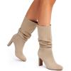 imageDREAM PAIRS Slouch Boots for Women Mid Calf Womens Fashion Almond Toe High Heel Fall Winter Dressy BootsSandy Beigesuede