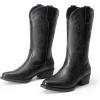 imageDREAM PAIRS Womens Cowboy Boots Mid Calf Cowgirl Boots Square Toe Chunky Heel Embroidery Stitched Western BootsAll Black