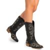 imageDREAM PAIRS Womens Cowboy Boots Mid Calf Cowgirl Boots Square Toe Chunky Heel Embroidery Stitched Western BootsBlack
