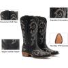 imageDREAM PAIRS Womens Cowboy Boots Mid Calf Cowgirl Boots Square Toe Chunky Heel Embroidery Stitched Western BootsBlack